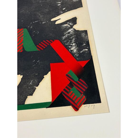 Vtg 1977 Mask Wood Block Print Japanese Kunihiro Amano Signed Numbered Framed - Picture 5 of 16